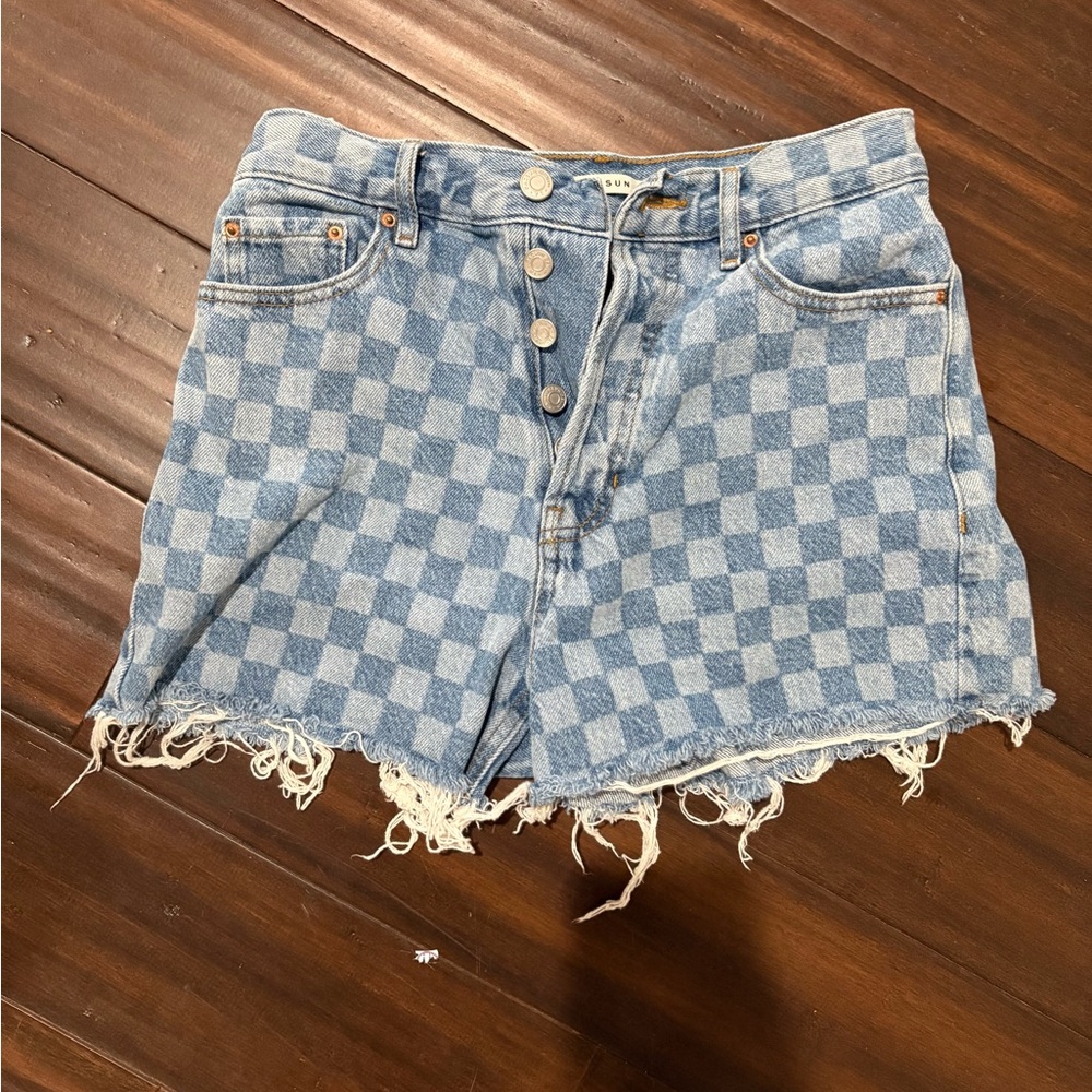 PacSun Blue Jean Shorts with Checkered Pattern